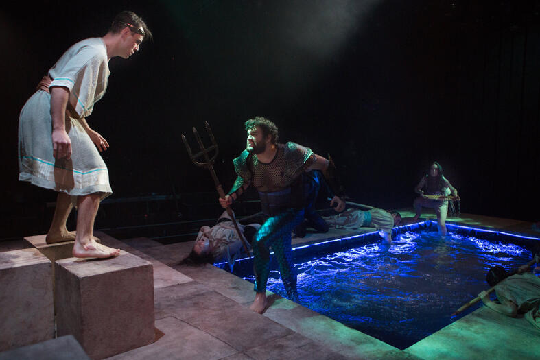 Photo of Kareem as Poseidon in a performance of Metamorphoses